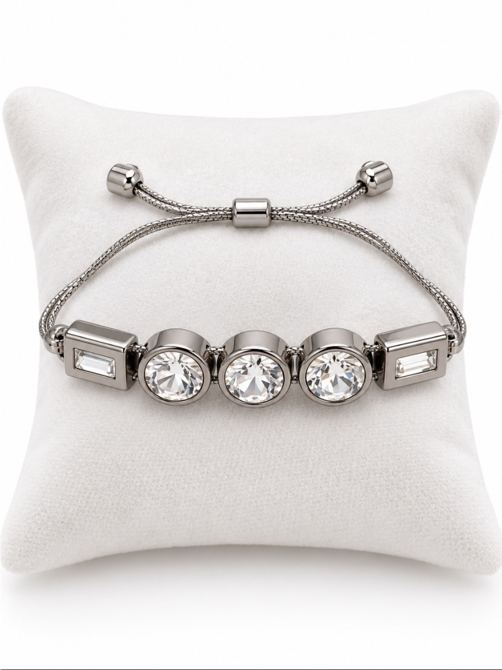 Silver Tone Clear Crystal Adjustable Slider Statement Bracelet